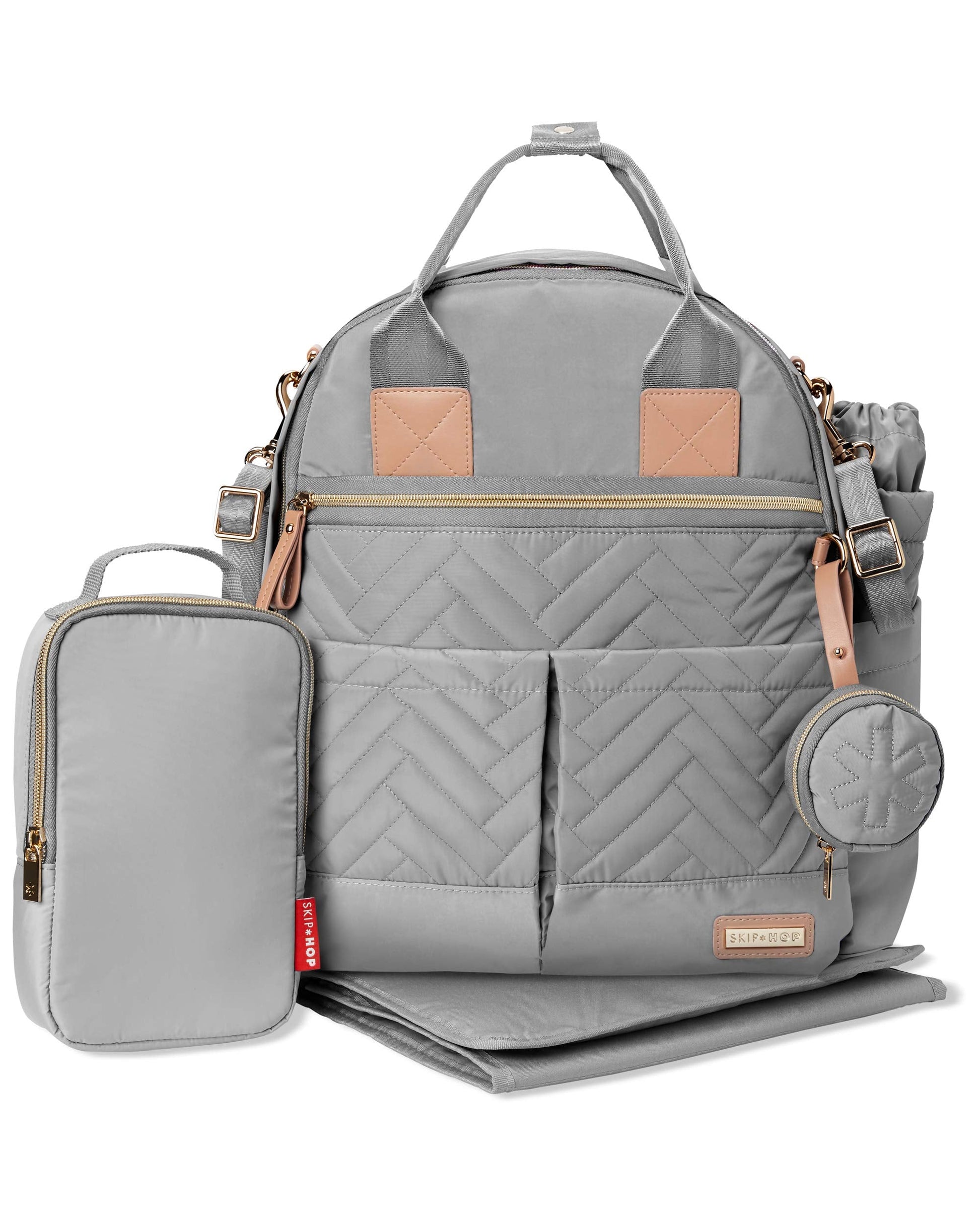 Skip Hop Diaper Bag Backpack: Suite 6-in-1 Diaper Backpack Set Multi-Function Baby Travel Bag with Changing Pad Stroller Straps Bottle Bag and Pacifier Pocket Dove Grey - Renee Lane Company