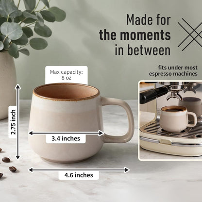 Small Ceramic Coffee Mugs Set of 4 | 8 oz Stoneware Coffee Cups | Lead-Free, Non-Toxic | Microwave & Dishwasher Safe | Comfortable Handle | Aesthetic Nordic Design for Cappuccino | Rose Sand - Renee Lane Company