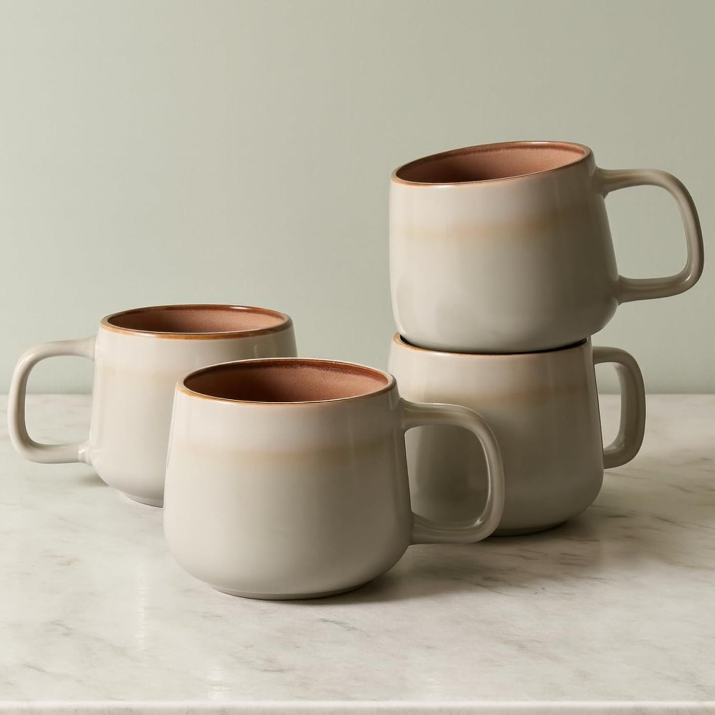 Small Ceramic Coffee Mugs Set of 4 | 8 oz Stoneware Coffee Cups | Lead-Free, Non-Toxic | Microwave & Dishwasher Safe | Comfortable Handle | Aesthetic Nordic Design for Cappuccino | Sage Ash - Renee Lane Company