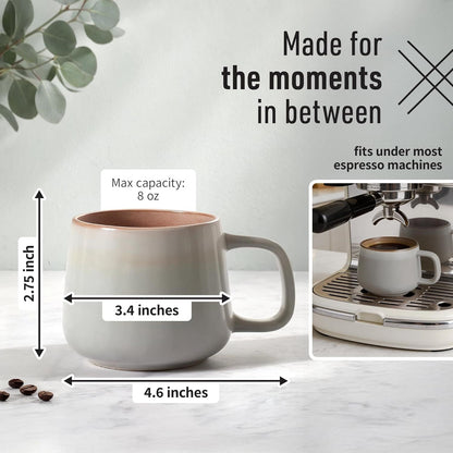 Small Ceramic Coffee Mugs Set of 4 | 8 oz Stoneware Coffee Cups | Lead-Free, Non-Toxic | Microwave & Dishwasher Safe | Comfortable Handle | Aesthetic Nordic Design for Cappuccino | Sage Ash - Renee Lane Company