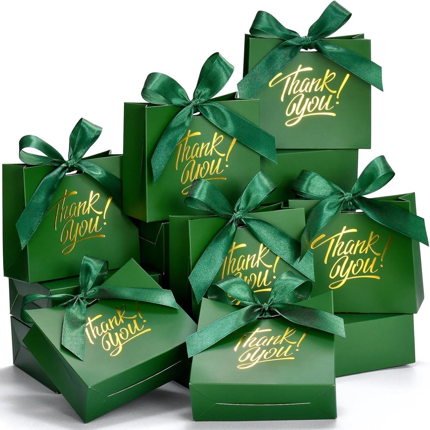 Small Gift Bags, 25 Pack 4.5x1.8x3.9 Inches Thank You Bags Green Kraft Paper Gift Bags with Bow Ribbon, Candy Bags for Birthday Wedding Baby Shower - Renee Lane Company