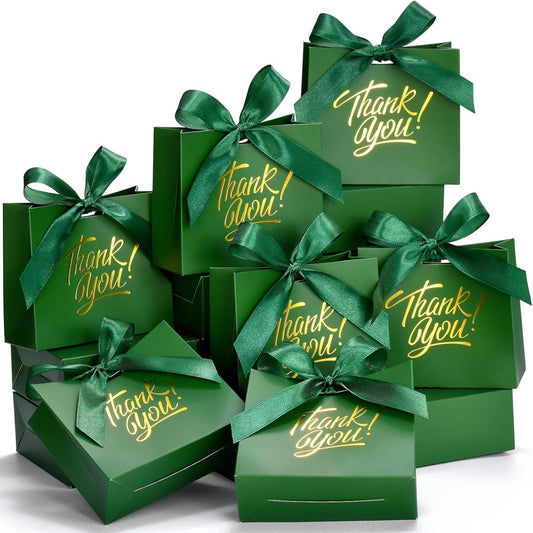 Small Gift Bags, 25 Pack 4.5x1.8x3.9 Inches Thank You Bags Green Kraft Paper Gift Bags with Bow Ribbon, Candy Bags for Birthday Wedding Baby Shower - Renee Lane Company