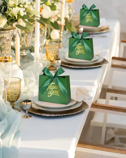 Small Gift Bags, 25 Pack 4.5x1.8x3.9 Inches Thank You Bags Green Kraft Paper Gift Bags with Bow Ribbon, Candy Bags for Birthday Wedding Baby Shower - Renee Lane Company