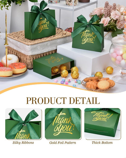 Small Gift Bags, 25 Pack 4.5x1.8x3.9 Inches Thank You Bags Green Kraft Paper Gift Bags with Bow Ribbon, Candy Bags for Birthday Wedding Baby Shower - Renee Lane Company