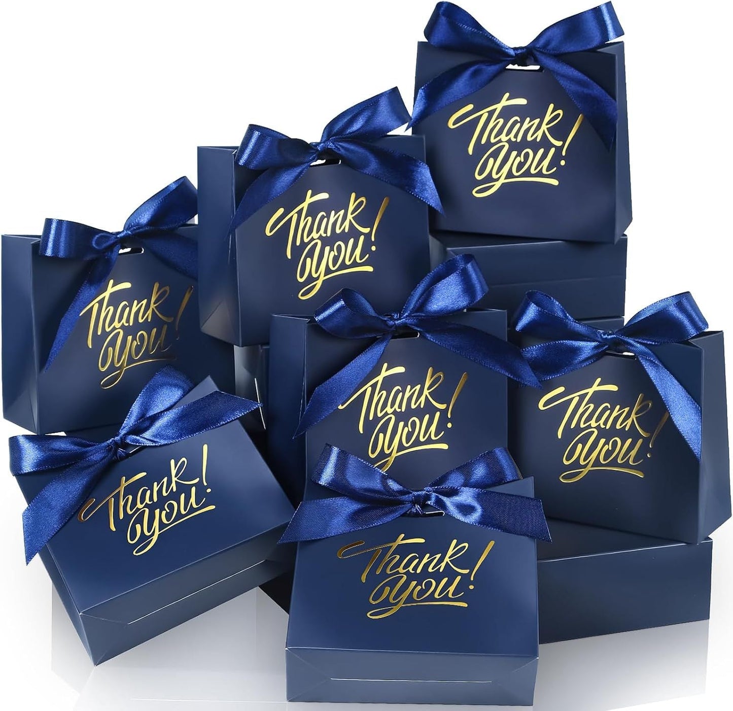Small Gift Bags, 25 Pack 4.5x1.8x3.9 Inches Thank You Bags Navy Blue Kraft Paper Gift Bag with Bow Ribbon, Small Candy Bags for Birthday Wedding Baby Shower - Renee Lane Company