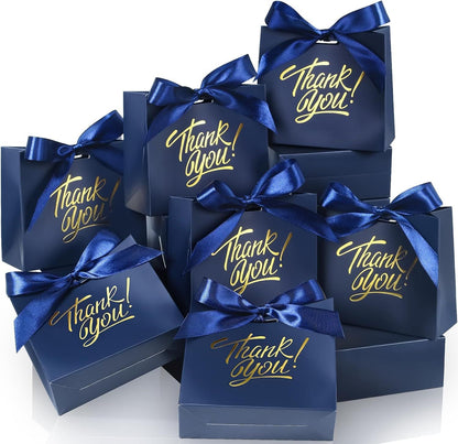 Small Gift Bags, 25 Pack 4.5x1.8x3.9 Inches Thank You Bags Navy Blue Kraft Paper Gift Bag with Bow Ribbon, Small Candy Bags for Birthday Wedding Baby Shower - Renee Lane Company