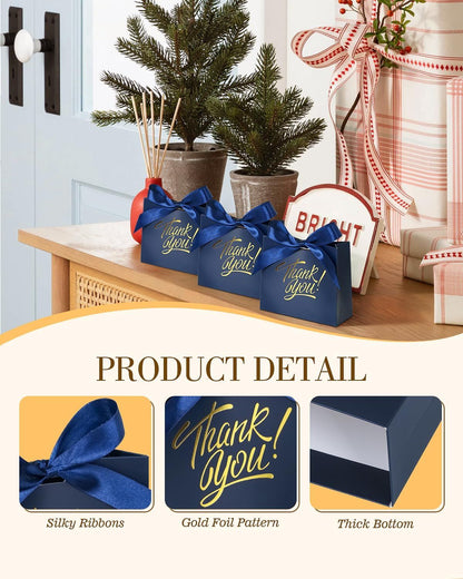 Small Gift Bags, 25 Pack 4.5x1.8x3.9 Inches Thank You Bags Navy Blue Kraft Paper Gift Bag with Bow Ribbon, Small Candy Bags for Birthday Wedding Baby Shower - Renee Lane Company