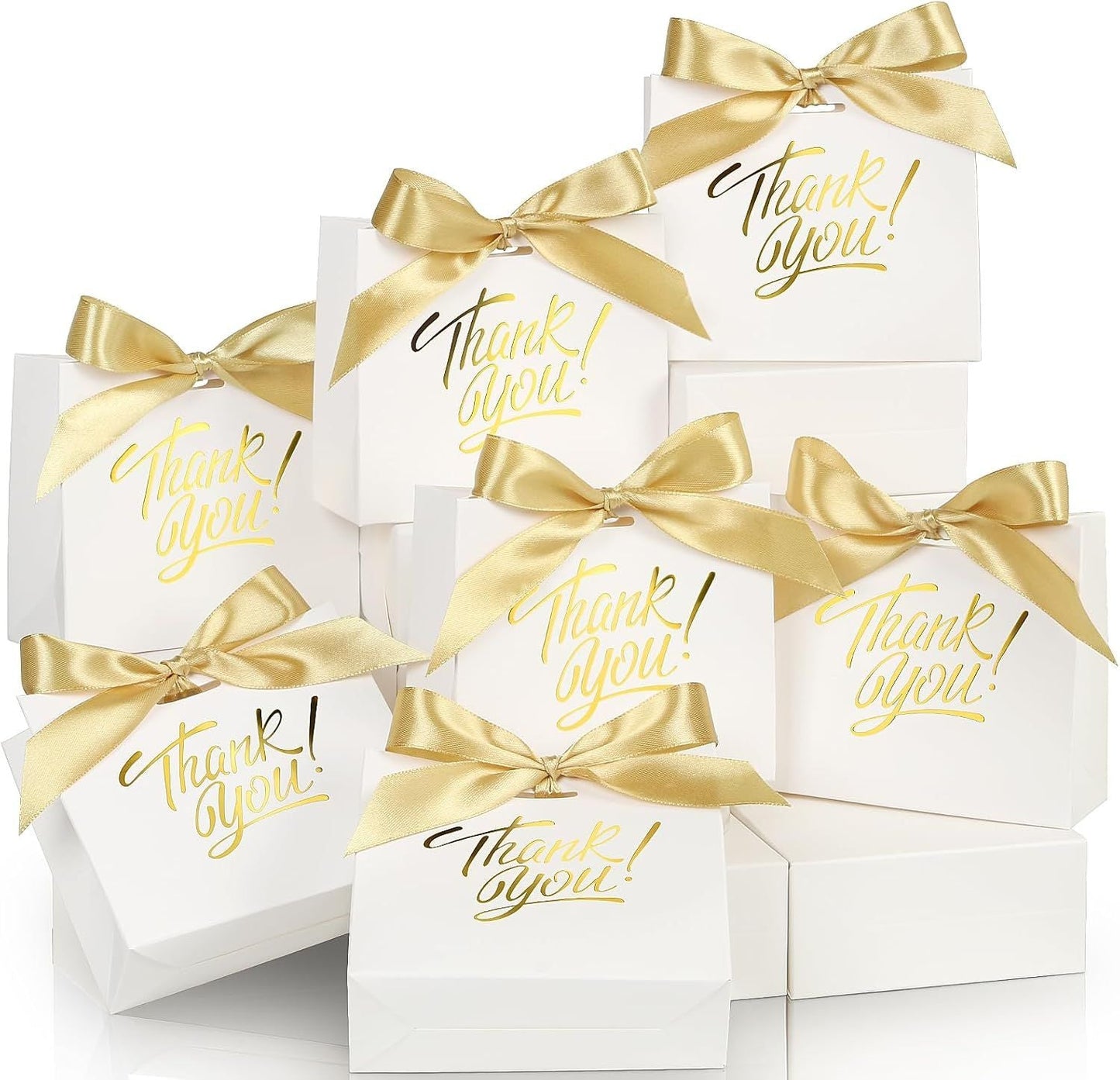 Small Gift Bags, 25 Pack 4.5x1.8x3.9 Inches Thank You Bags White Kraft Paper Gift Bag with Bow Ribbon, Perfect for Birthday, Wedding, Baby Shower - Renee Lane Company
