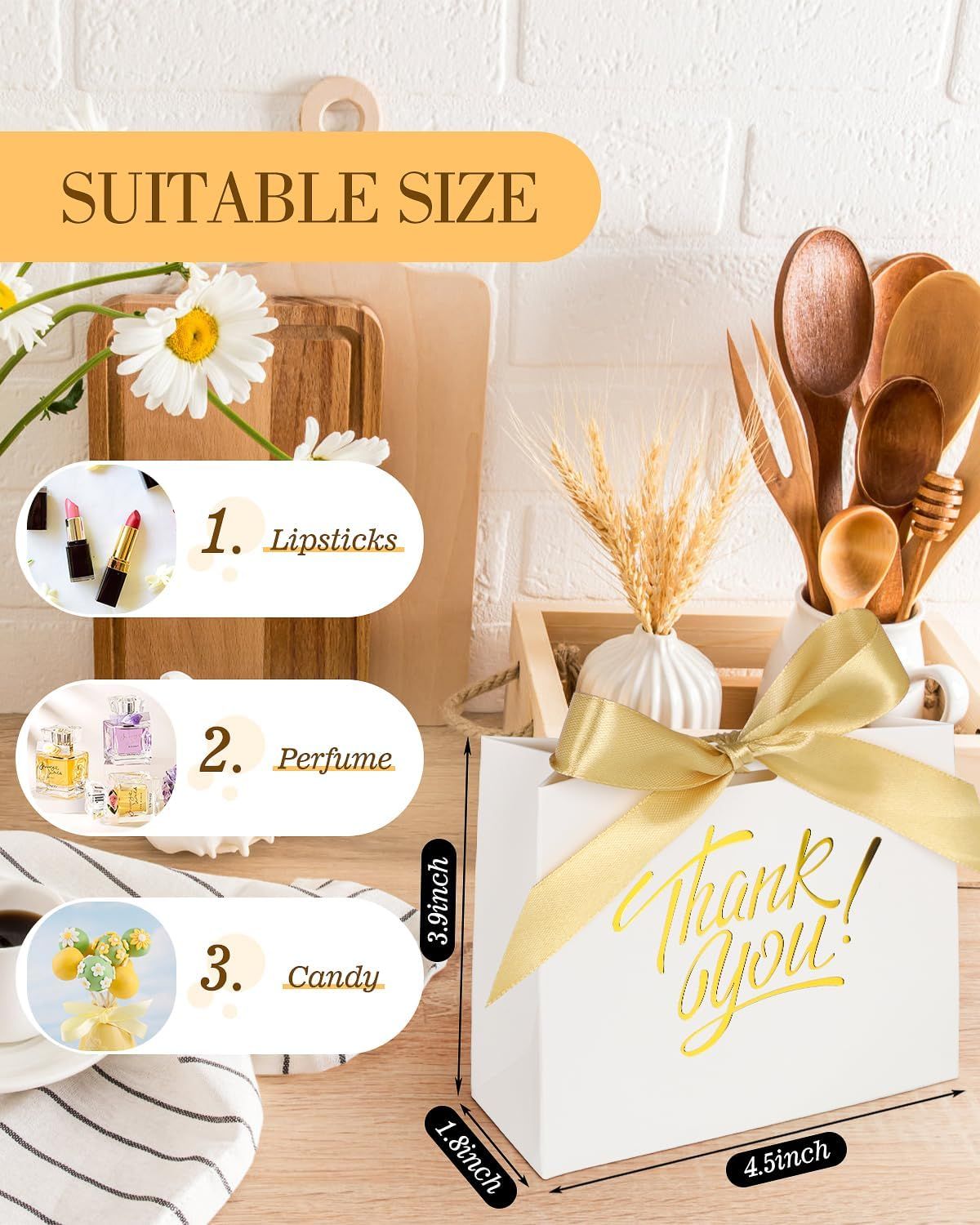 Small Gift Bags, 25 Pack 4.5x1.8x3.9 Inches Thank You Bags White Kraft Paper Gift Bag with Bow Ribbon, Perfect for Birthday, Wedding, Baby Shower - Renee Lane Company
