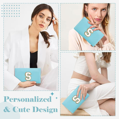 Small Personalized Initial A-Z Preppy Patch Makeup Bag,PU Chenille Letter Travel Cosmetic Pouch with Zipper,Blue Cute Toiletry Bag,Gift Ideal for Teen Girls Women Teacher Bridesmaid,Letter S - Renee Lane Company