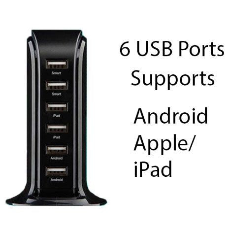 Smart Power 6 USB Colorful Tower for Every Desk at Home or Office charge any Gadget - Renee Lane Company