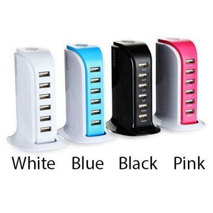 Smart Power 6 USB Colorful Tower for Every Desk at Home or Office charge any Gadget - Renee Lane Company