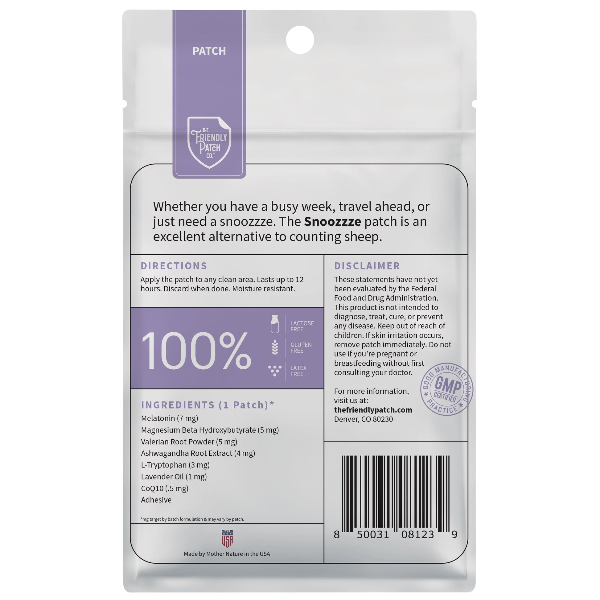 Snooze Melatonin Sleep Patches: Ashwagandha, Magnesium BHB, Valerian root Travel 8 Pack - Renee Lane Company