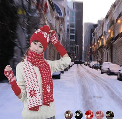Snow Angel 3 pc XMas Set of Scarf; Hat And Gloves In 2 Tones - Renee Lane Company
