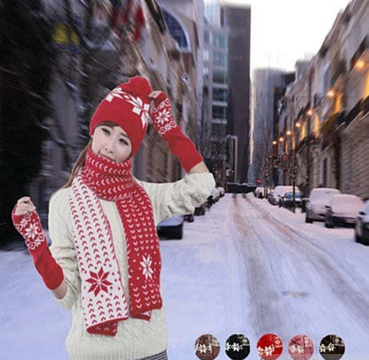 Snow Angel 3 pc XMas Set of Scarf; Hat And Gloves In 2 Tones - Renee Lane Company