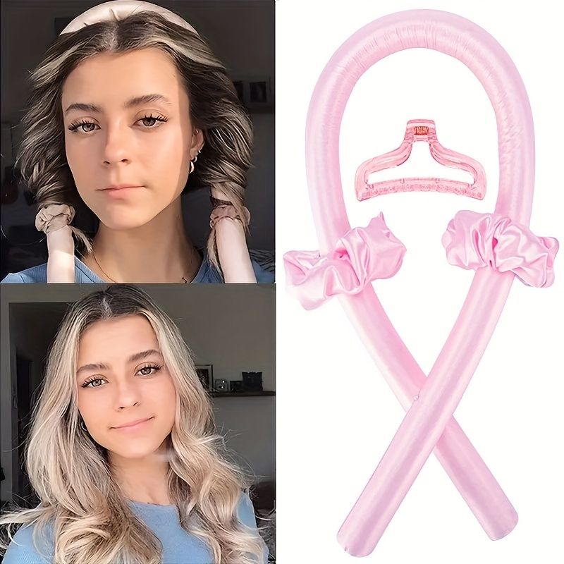 Soft Rubber Sleeping Curls Headband with Hair Clips and Scrunchie - No Heat Curls Ribbon for Lazy Hair Care - Renee Lane Company