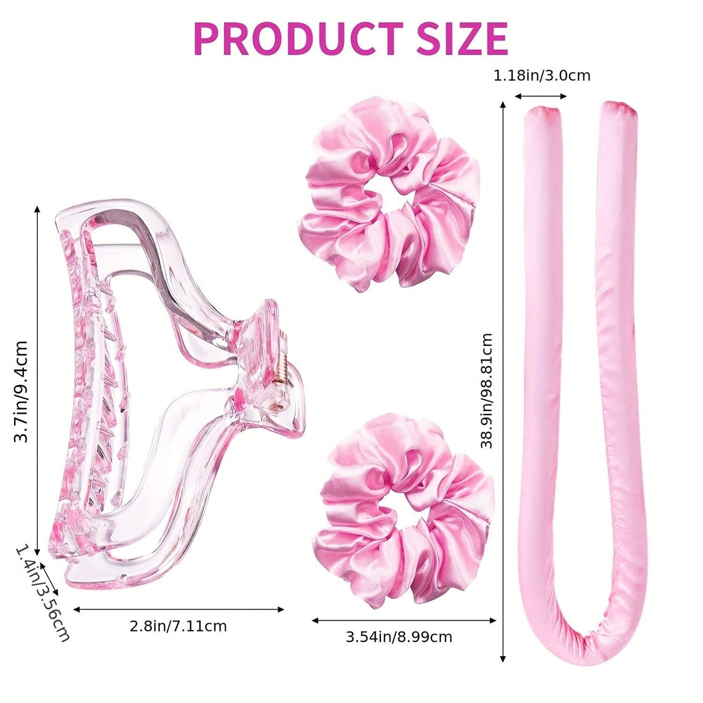 Soft Rubber Sleeping Curls Headband with Hair Clips and Scrunchie - No Heat Curls Ribbon for Lazy Hair Care - Renee Lane Company