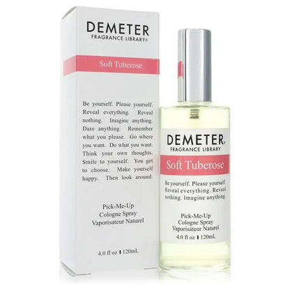 Demeter Soft Tuberose fragrance spray shown with carton box and glass bottle