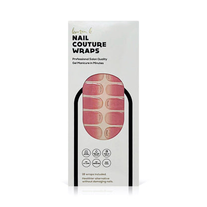 Pink gradient gel nail wrap set with rounded tips, shown on product box