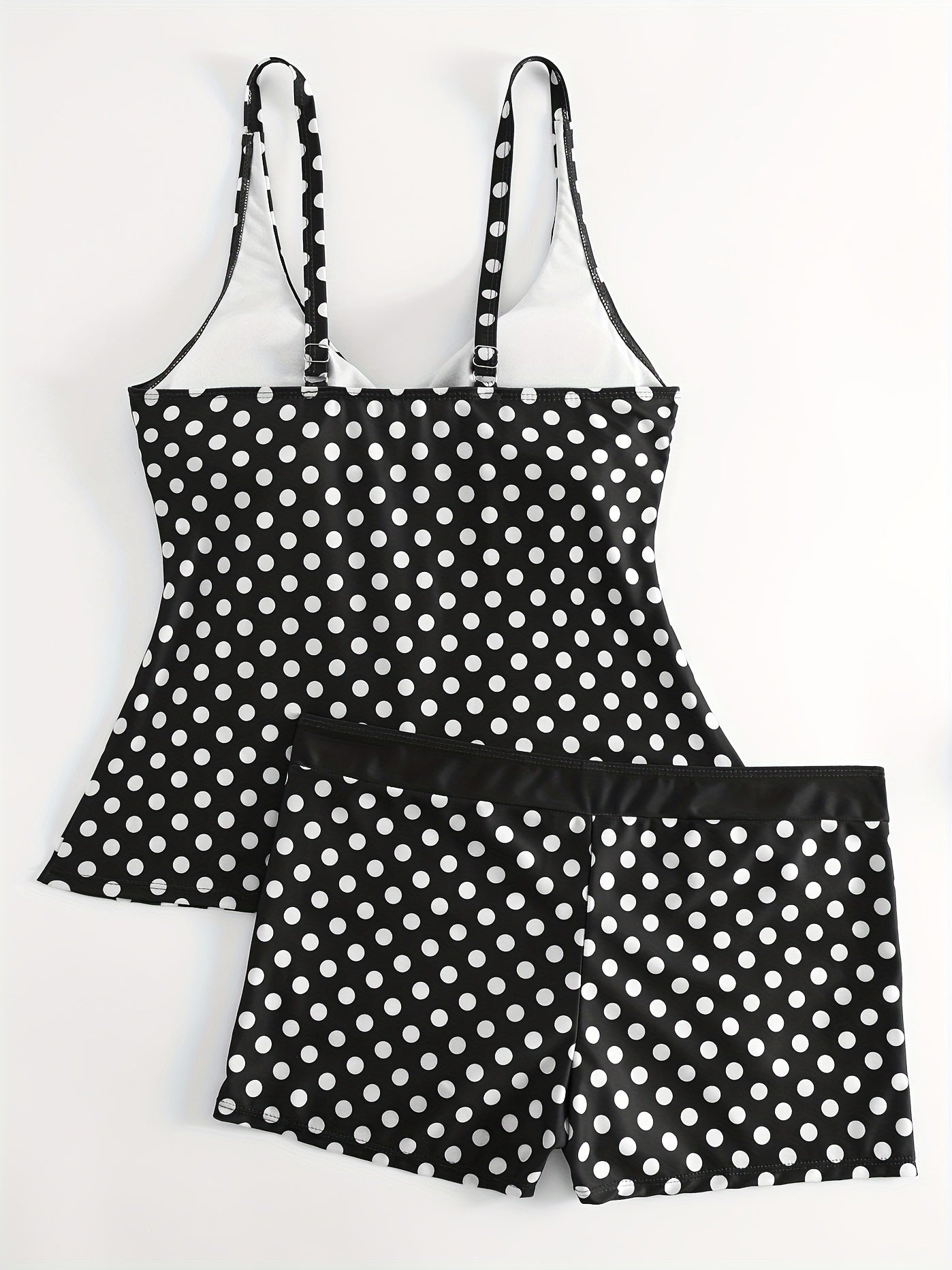 Solid Color Polka Dot Two Pieces Swimsuit, V Neck Mid-Stretch Boxer Short Bottom Bathing Suit, Women's Swimwear & Clothing - Renee Lane Company