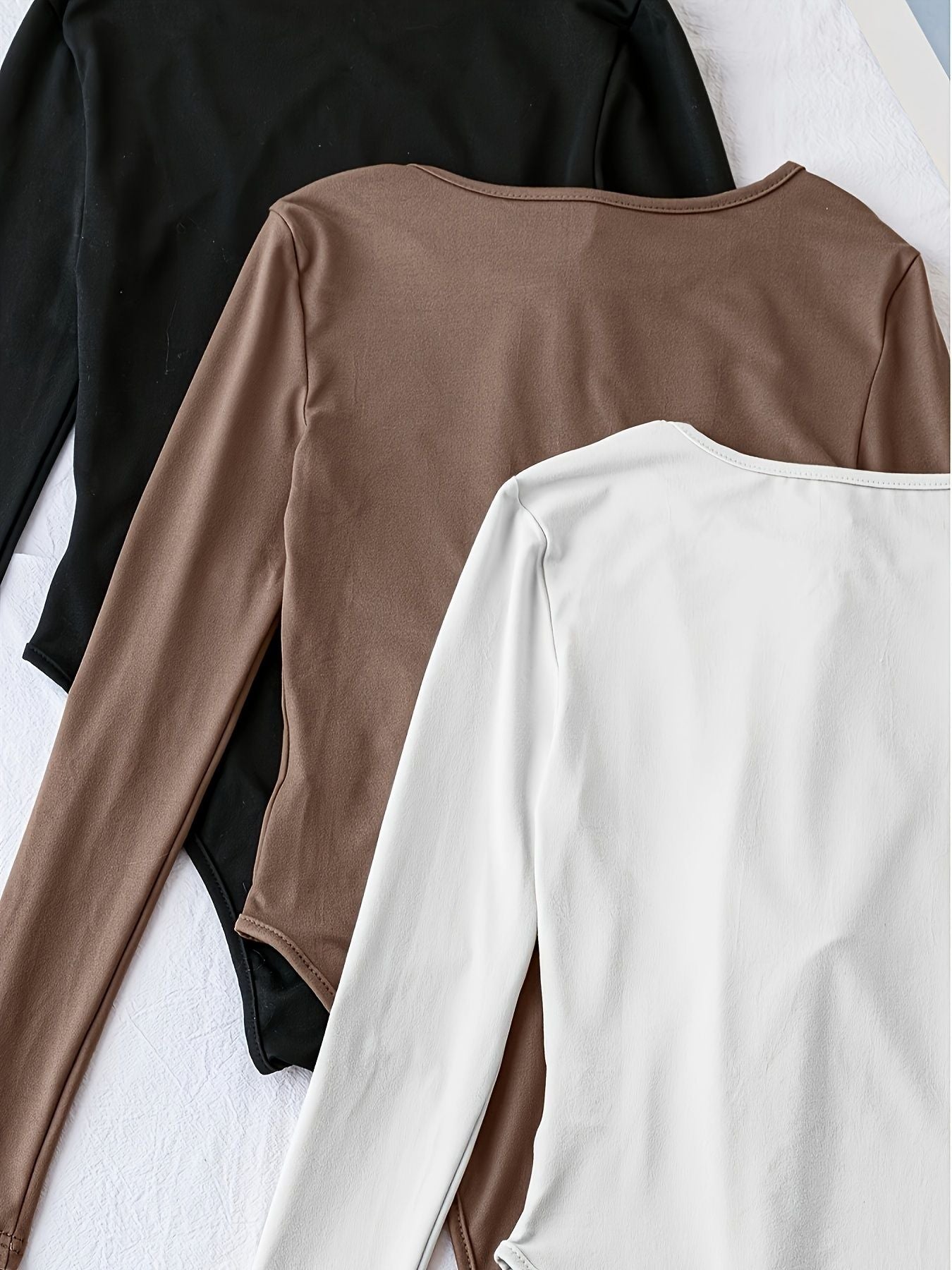 Solid Crew Neck Bodysuit 3 Pack, Casual Long Sleeve One-piece Bodysuit, Women's Clothing - Renee Lane Company