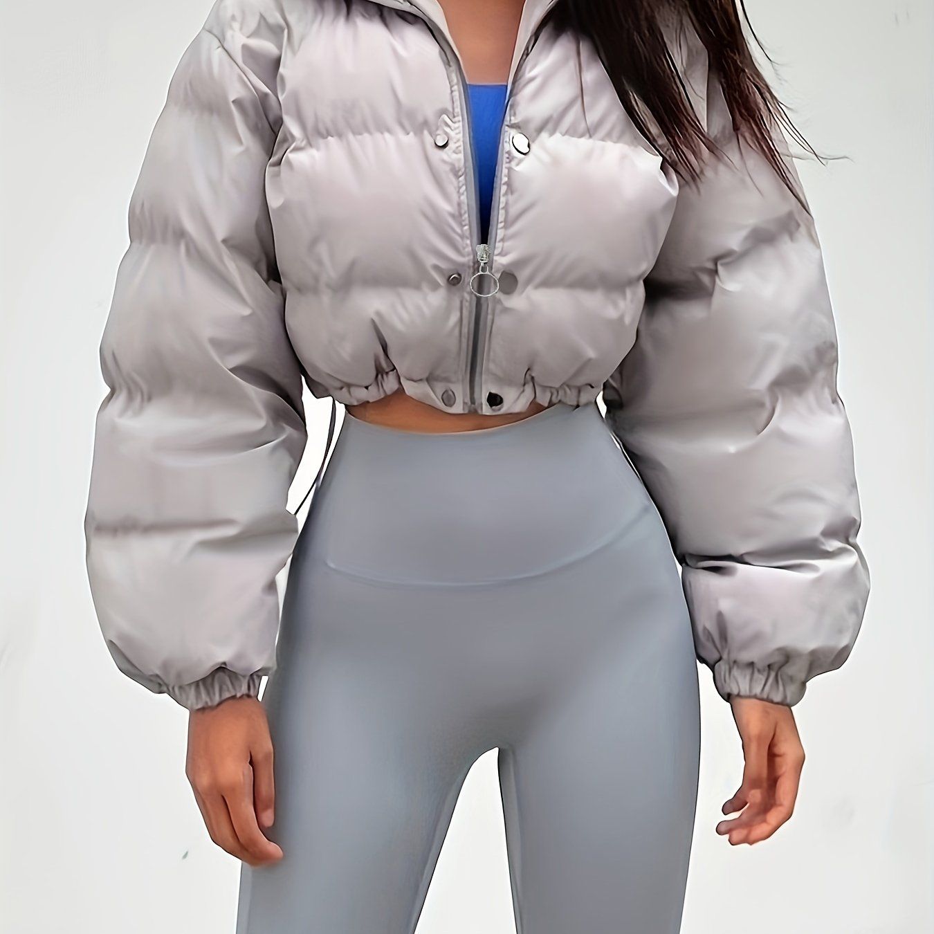 Solid Full Zipper Crop Coat, Warm Stand Collar Lightweight Coat, Outerwear For Fall & Winter, Women's Clothing - Renee Lane Company