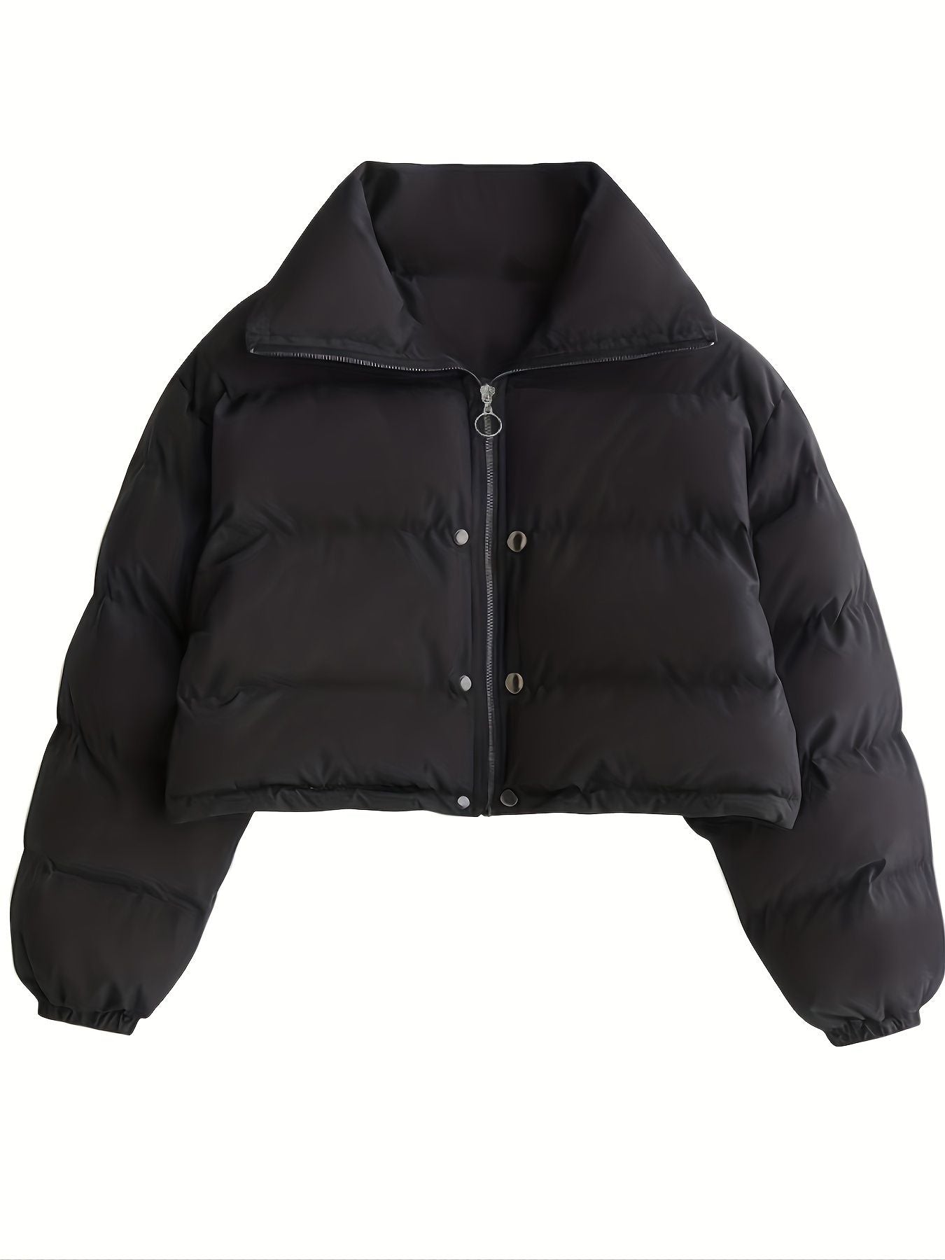 Solid Full Zipper Crop Coat, Warm Stand Collar Lightweight Coat, Outerwear For Fall & Winter, Women's Clothing - Renee Lane Company