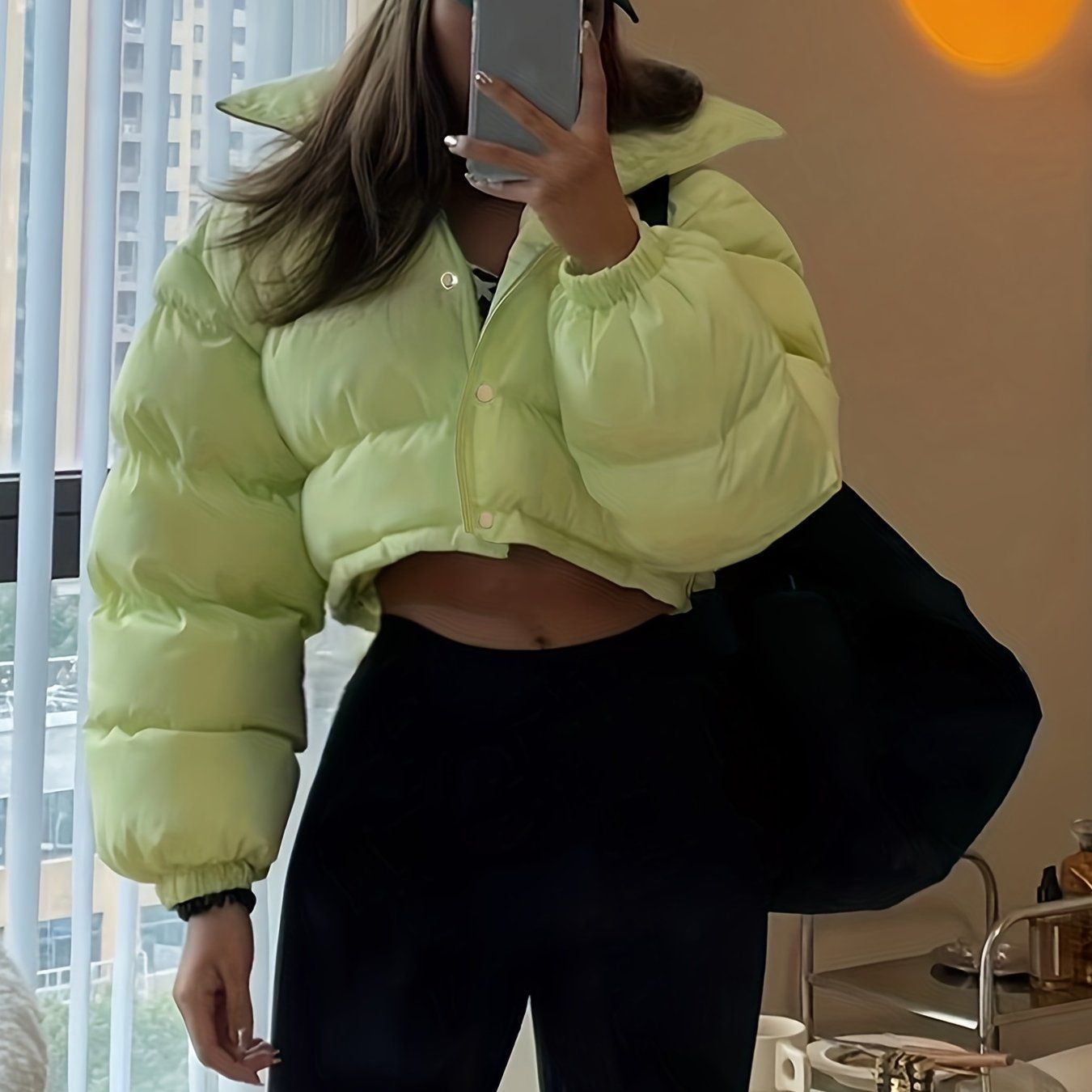 Solid Full Zipper Crop Coat, Warm Stand Collar Lightweight Coat, Outerwear For Fall & Winter, Women's Clothing - Renee Lane Company
