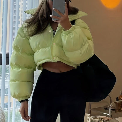 Solid Full Zipper Crop Coat, Warm Stand Collar Lightweight Coat, Outerwear For Fall & Winter, Women's Clothing - Renee Lane Company