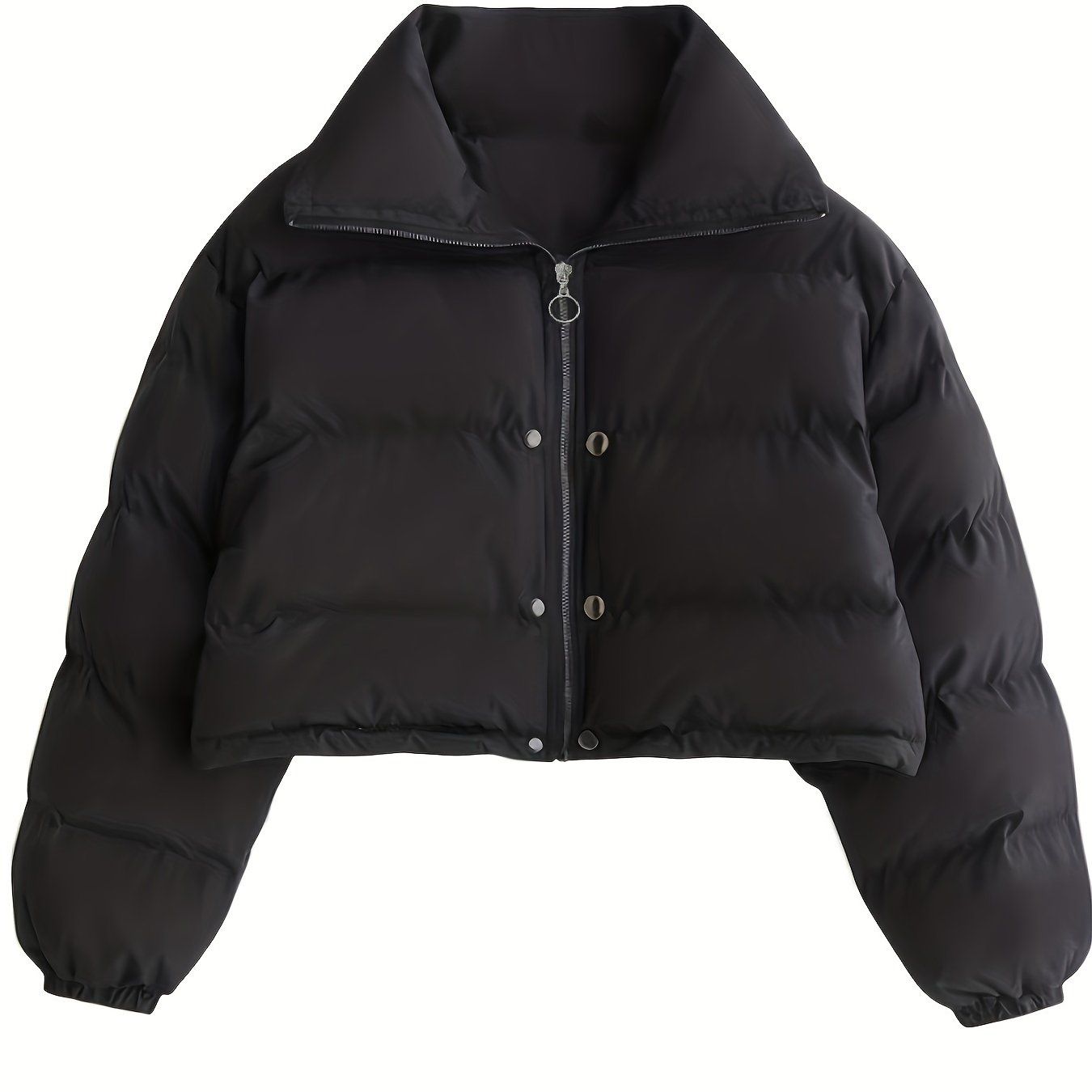 Solid Full Zipper Crop Coat, Warm Stand Collar Lightweight Coat, Outerwear For Fall & Winter, Women's Clothing - Renee Lane Company