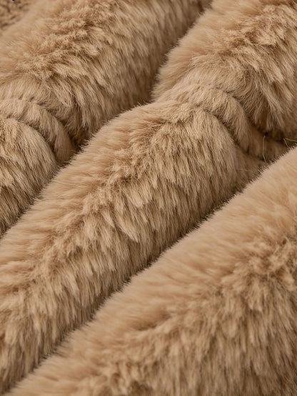 Solid Zip Up Fuzzy Coat, Casual Long Sleeve Lapel Outwear, Women's Clothing - Renee Lane Company