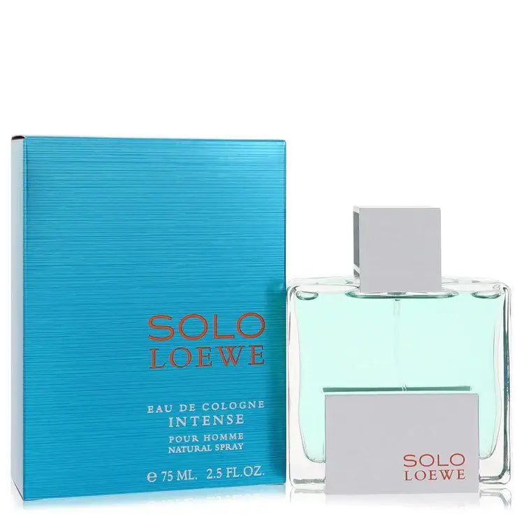 Men's Loewe eau de cologne: teal product box beside clear bottle with label