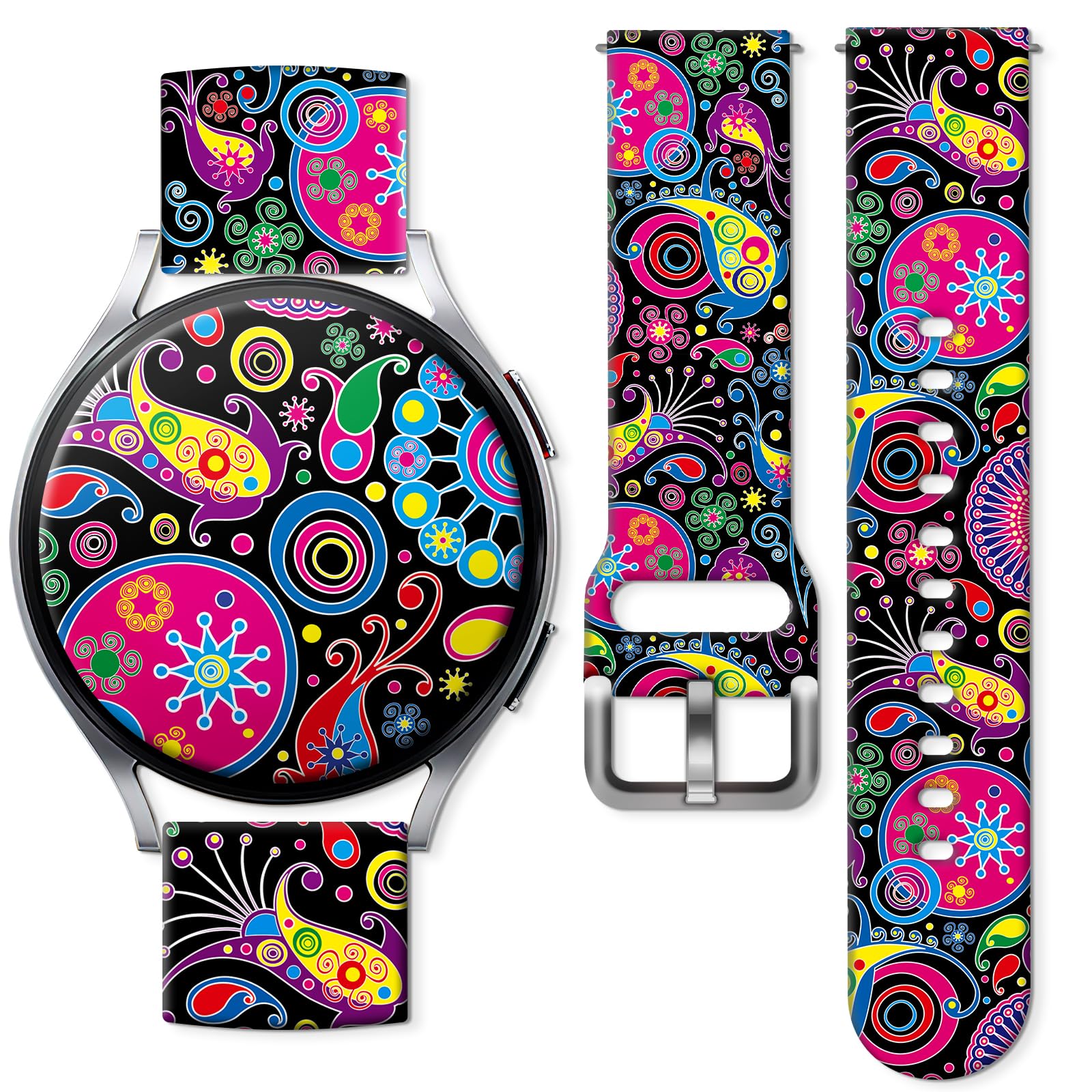 Sport Bands Compatible for Galaxy Watch 6 Band/Galaxy Watch 5/Galaxy Watch 4 Band Galaxy Watch 5 Pro/Galaxy Watch 3/Active 2 Watch 20mm Soft Silicone Sports Strap Women Men(Cute Boho Flower) - Renee Lane Company