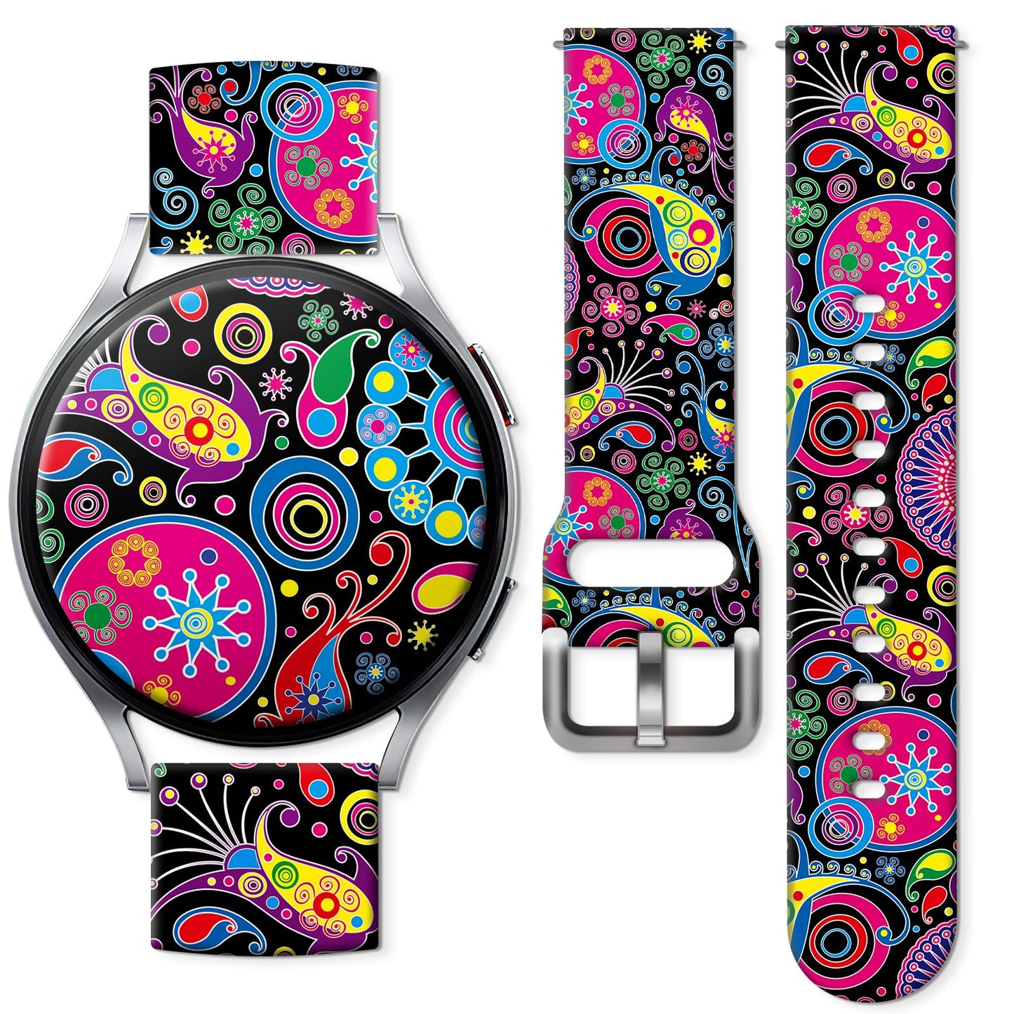Sport Bands Compatible for Galaxy Watch 6 Band/Galaxy Watch 5/Galaxy Watch 4 Band Galaxy Watch 5 Pro/Galaxy Watch 3/Active 2 Watch 20mm Soft Silicone Sports Strap Women Men(Cute Boho Flower) - Renee Lane Company