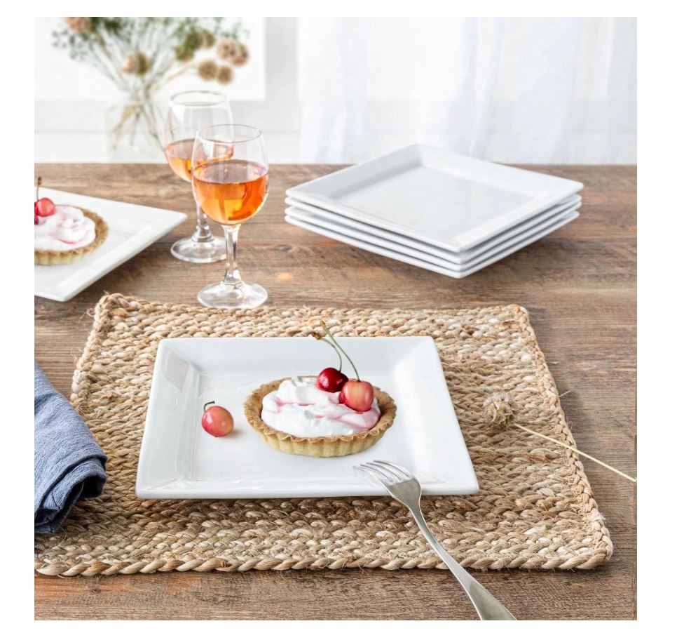 Square Porcelain Dinner Plates, White, Set of 6 - Renee Lane Company