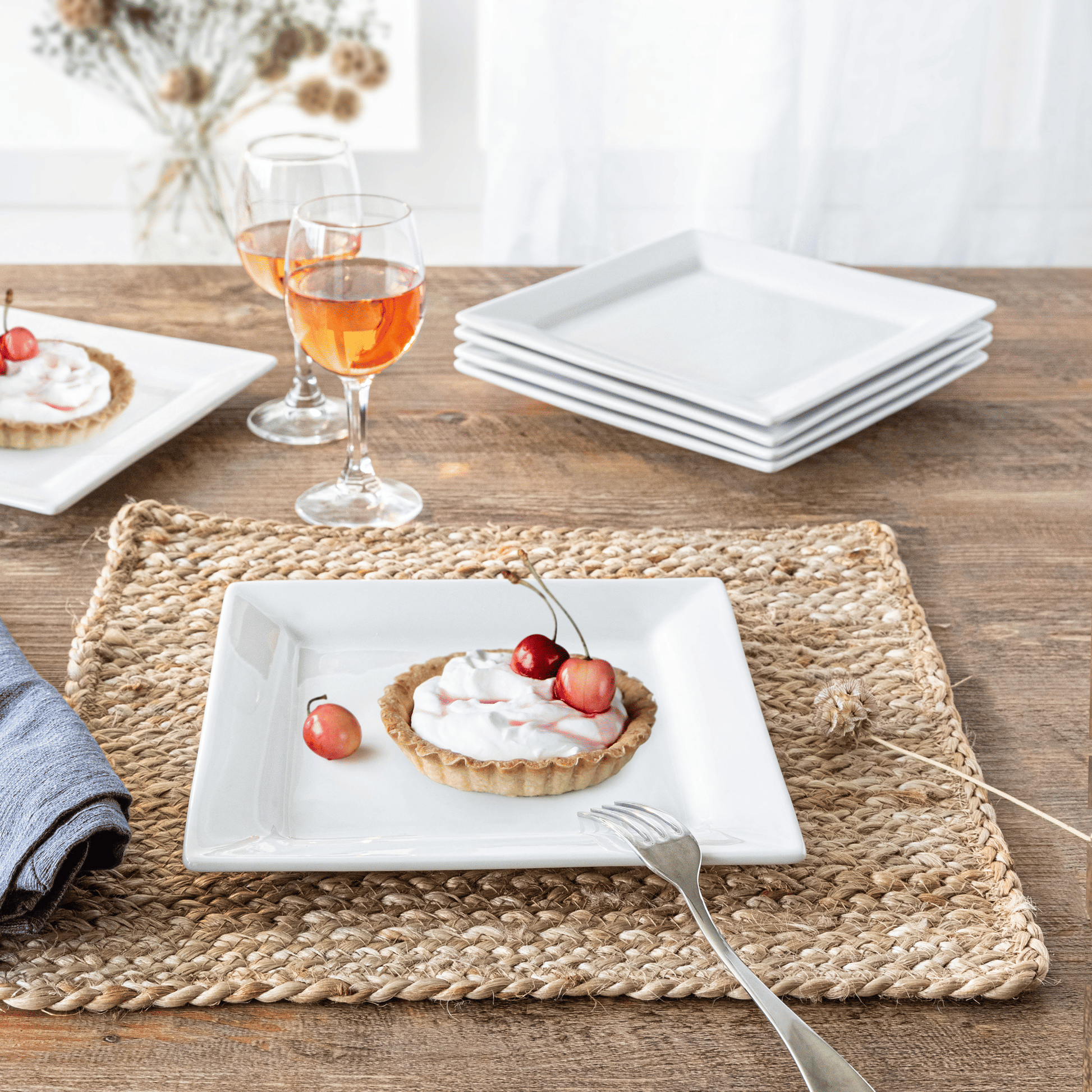 Square Porcelain Salad Plates, White, Set of 6 - Renee Lane Company