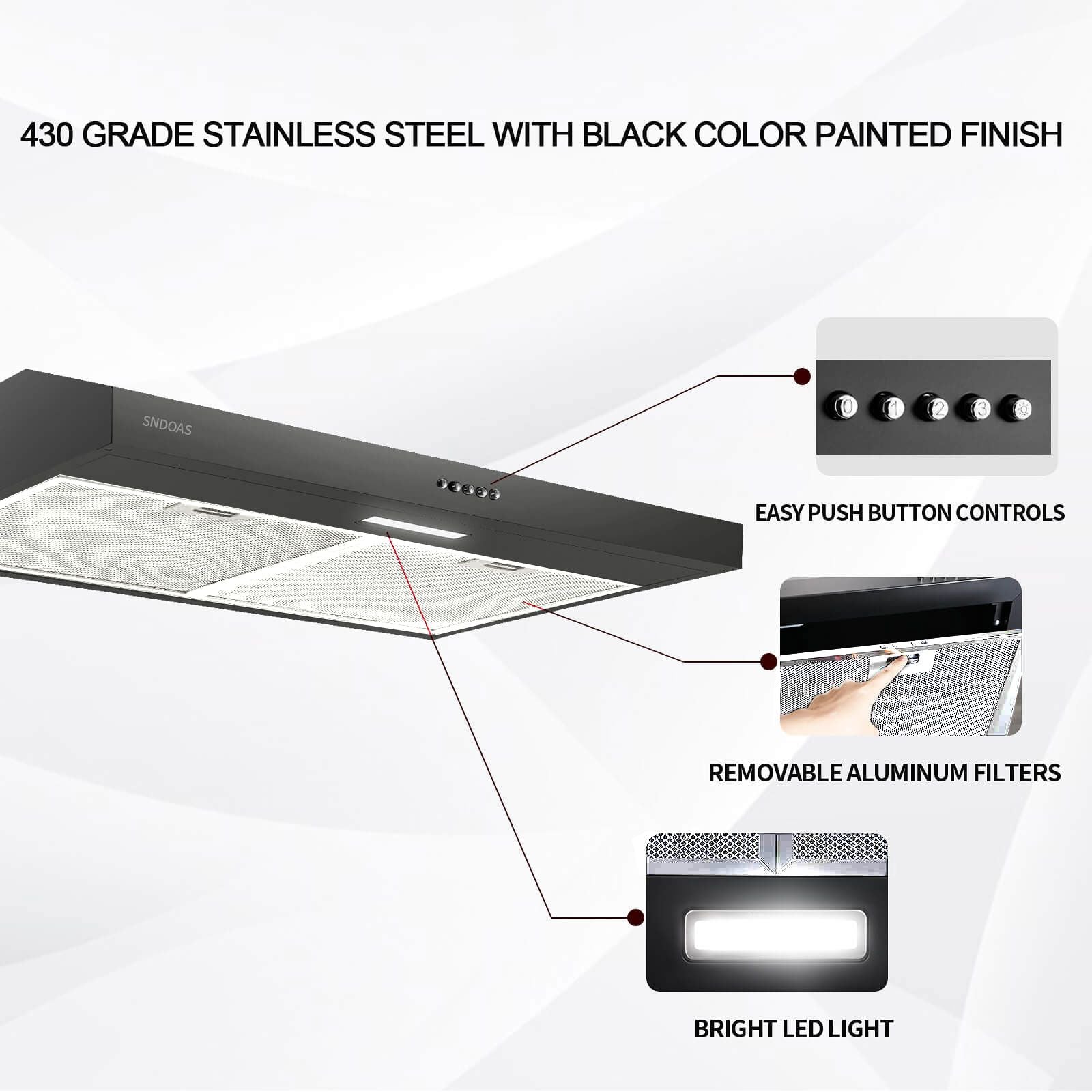 Stainless Steel Under Cabinet Range Hood Vent Cooking 230 CFM Kitchen 3 Speed cooker hood - Renee Lane Company