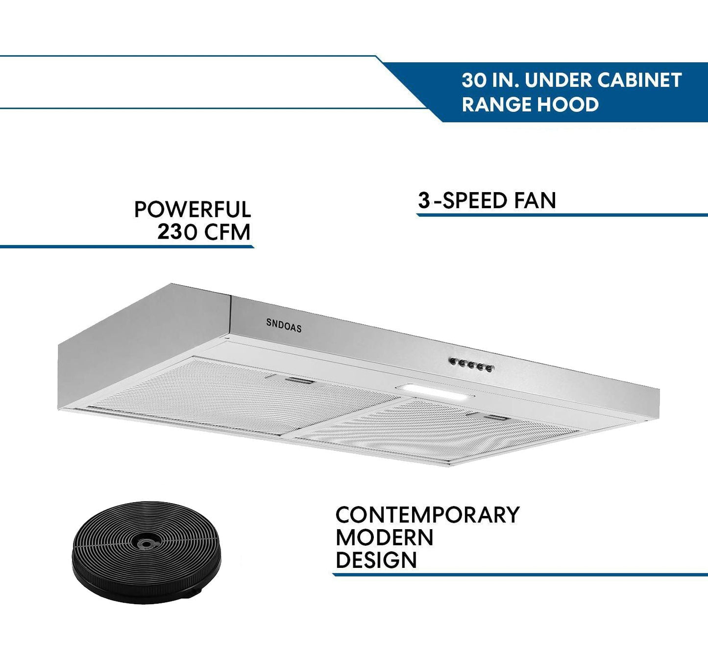 Stainless Steel Under Cabinet Range Hood Vent Cooking 230 CFM Kitchen 3 Speed cooker hood - Renee Lane Company