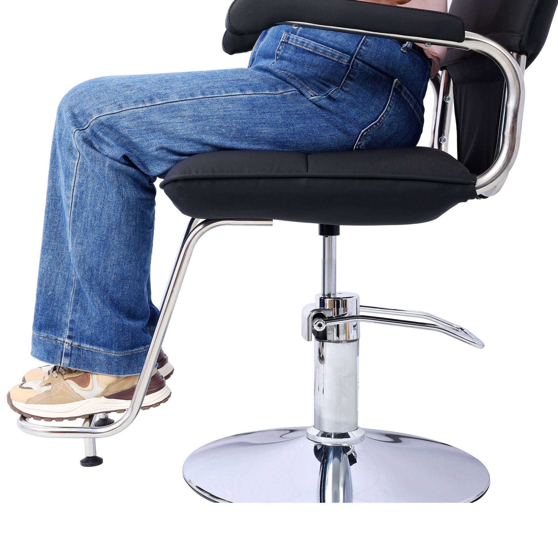 Stainless steel frame,Fashion style Hair Salon Chair Styling Heavy Duty Hydraulic Pump Barber Chair Beauty Shampoo Barbering Chair for Hair Stylist Women Man,with Barber Cape (Black) - Renee Lane Company