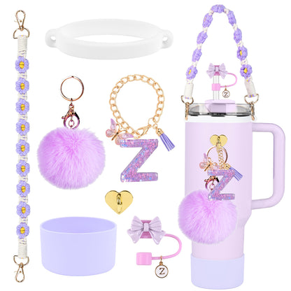 Stanley Cup Accessories Set 10mm Stanley Straw Topper Siliocne Stanley Cup Boot Water Bottle Handle Strap Stanley Letter Charms for Stanley Cup 40oz 30oz Tumbler (Z) - Renee Lane Company