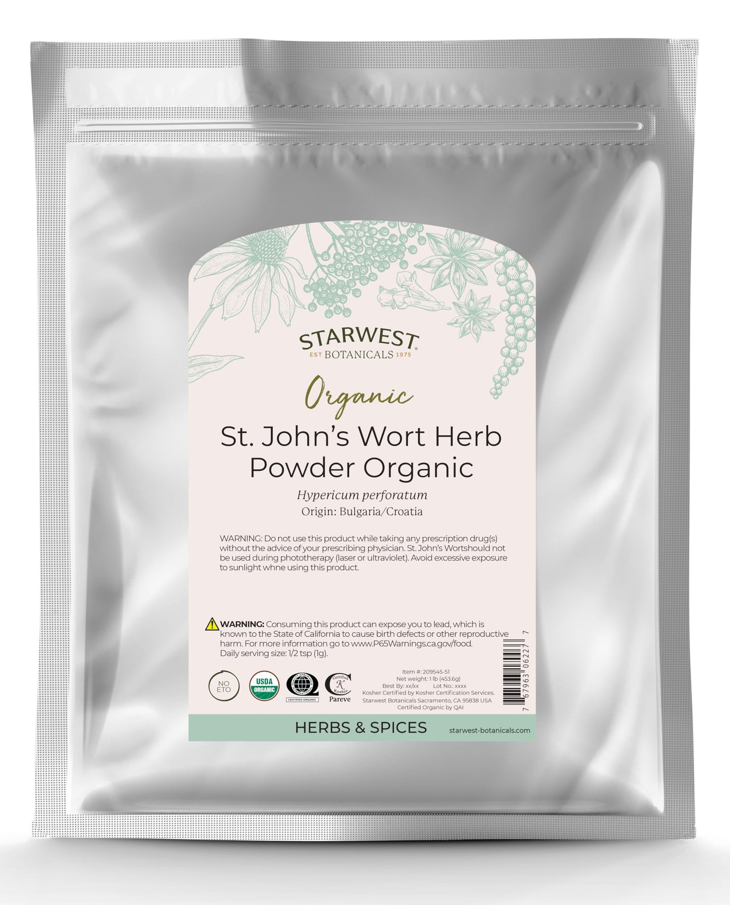 Starwest Botanicals Organic St. Johns Wort Herb Powder 1 Pound - Renee Lane Company