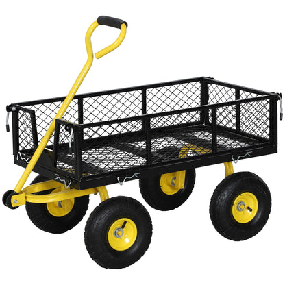Steel Garden Cart, Utility Wagon with Removable Sides, 10" Wheels, 180° Rotating Handle, 440lbs Capatity - Renee Lane Company