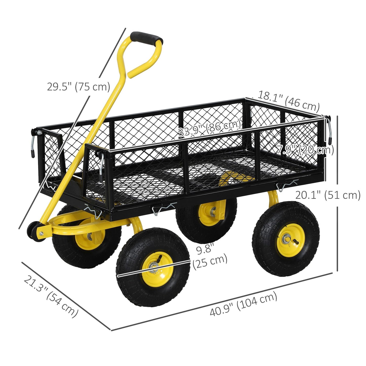 Steel Garden Cart, Utility Wagon with Removable Sides, 10" Wheels, 180° Rotating Handle, 440lbs Capatity - Renee Lane Company
