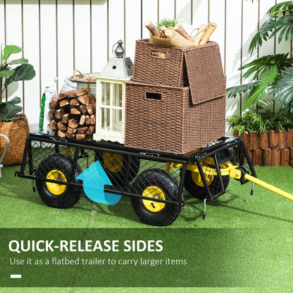 Steel Garden Cart, Utility Wagon with Removable Sides, 10" Wheels, 180° Rotating Handle, 440lbs Capatity - Renee Lane Company