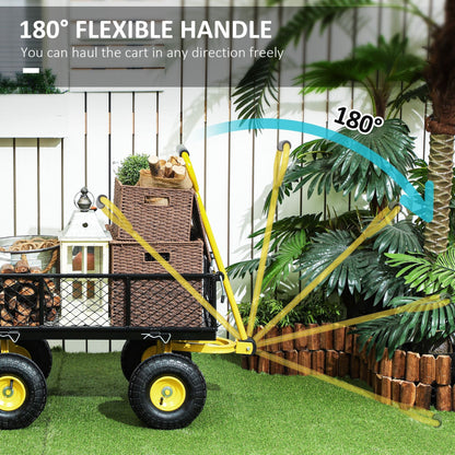 Steel Garden Cart, Utility Wagon with Removable Sides, 10" Wheels, 180° Rotating Handle, 440lbs Capatity - Renee Lane Company