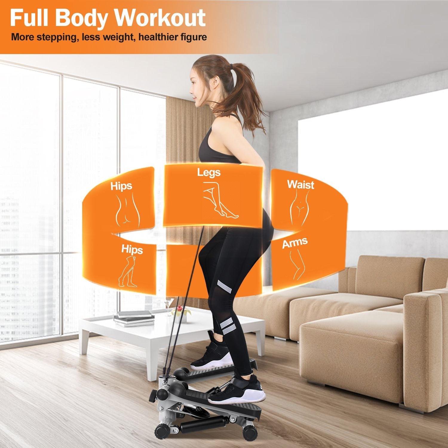 Stepper for Exercise Mini Fitness Stepper with 2 Resistance Bands LCD Monitor Max 330.7LBS Load Stair Stepper Quiet Stepper - Renee Lane Company