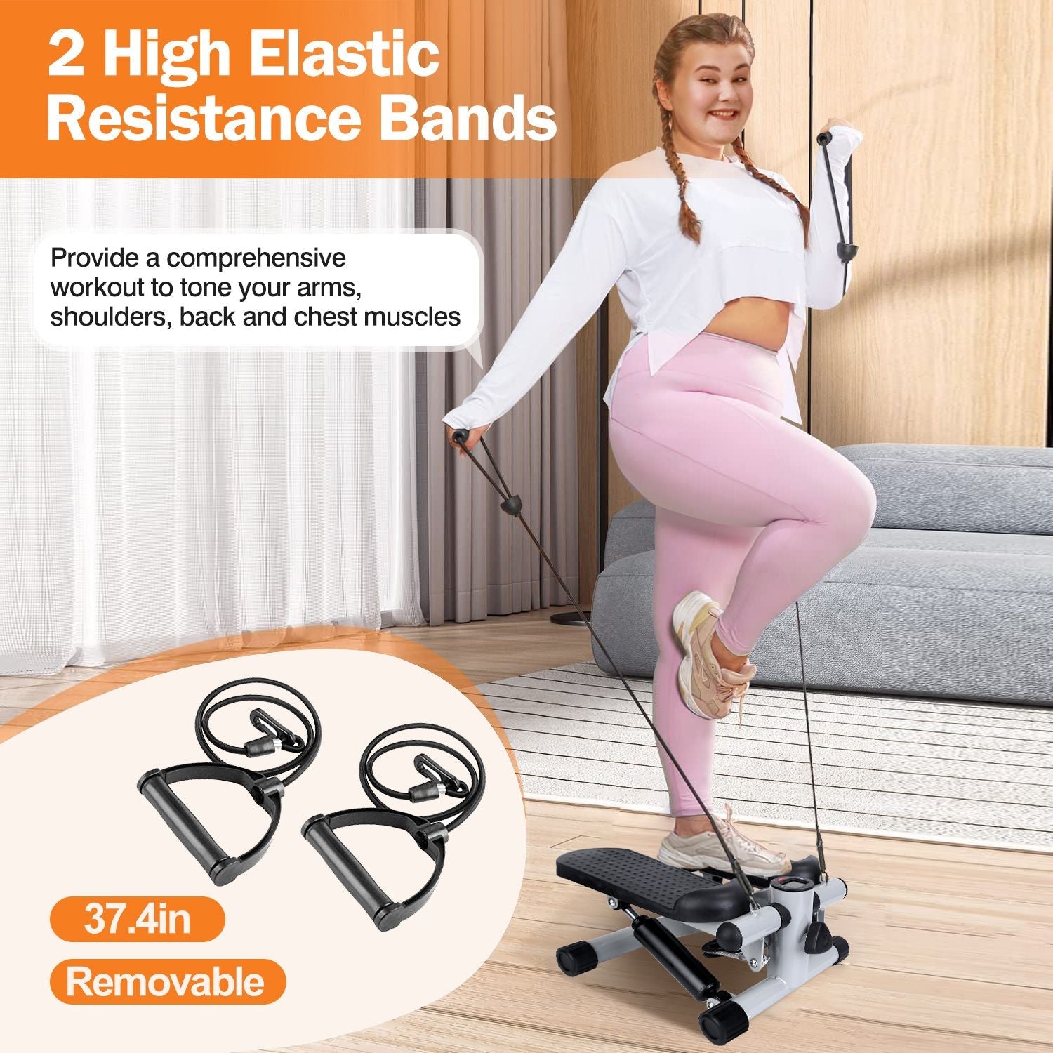 Stepper for Exercise Mini Fitness Stepper with 2 Resistance Bands LCD Monitor Max 330.7LBS Load Stair Stepper Quiet Stepper - Renee Lane Company