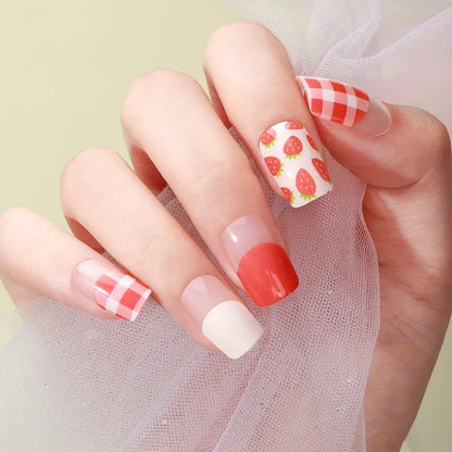 Strawberry Gingham Gel Nails - Renee Lane Company