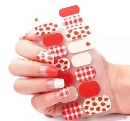 Strawberry Gingham Gel Nails - Renee Lane Company