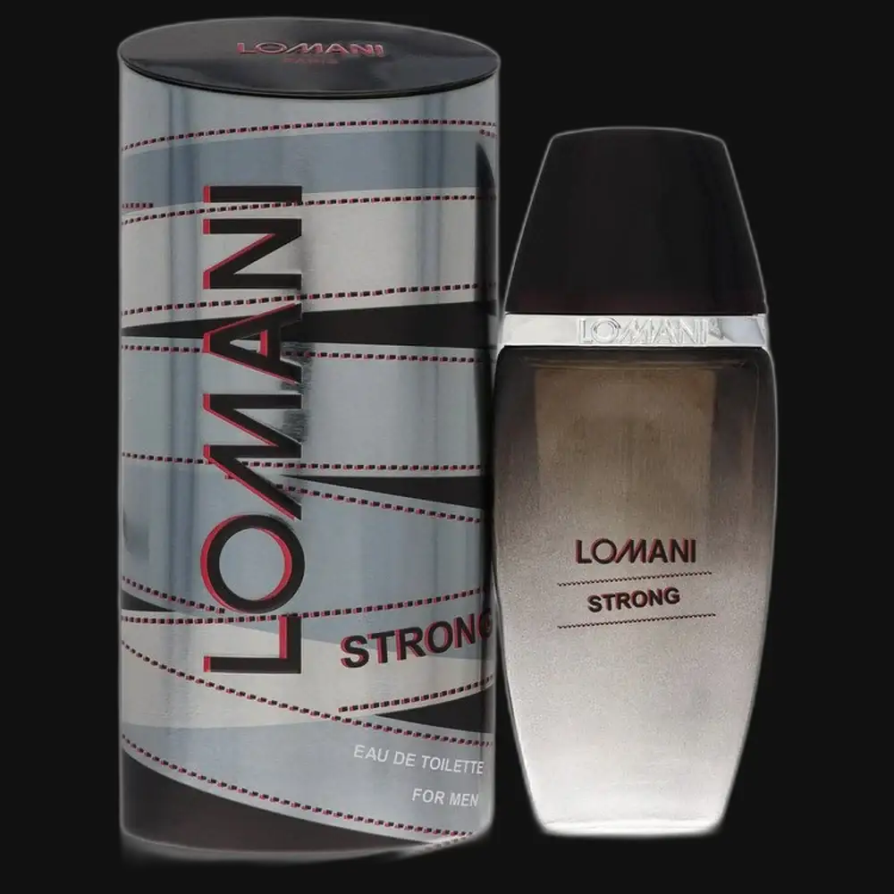 Men's eau de toilette set: Lomani Strong bottle with retail box and label